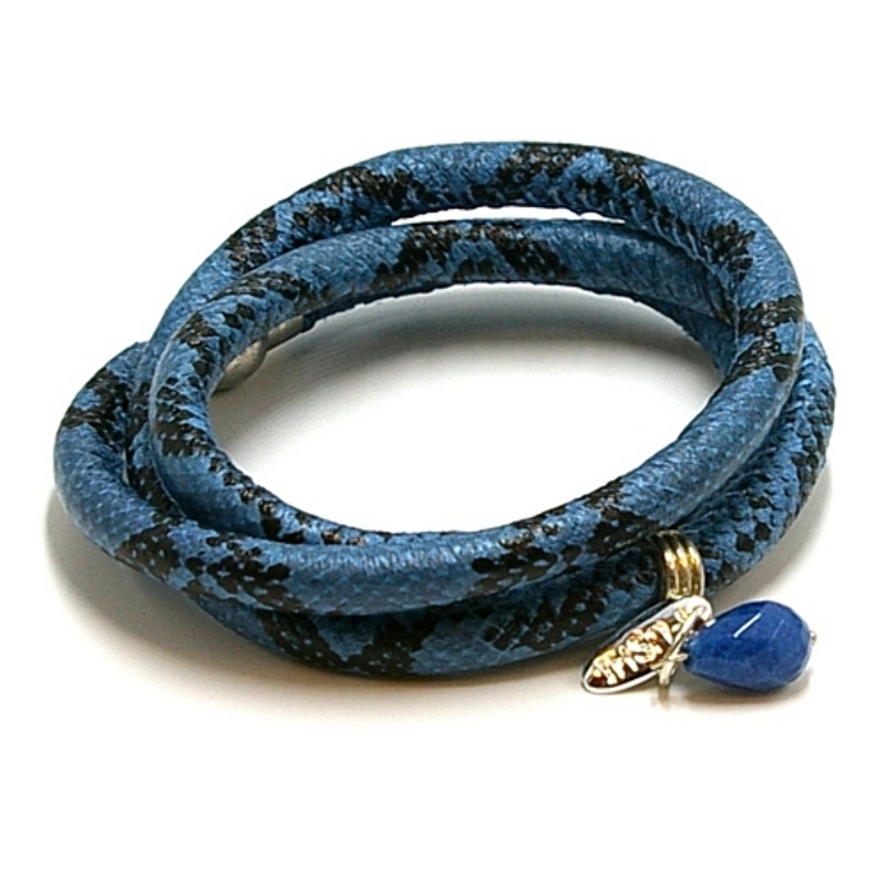 Armband wrap pu leer snake blauw/zwart