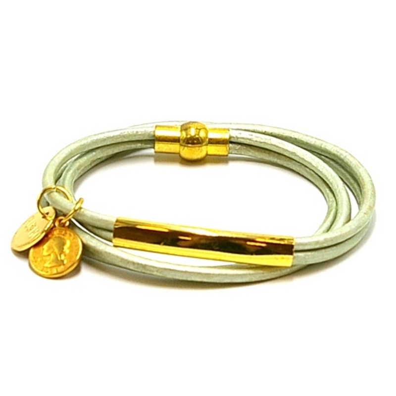 Armband wrap leer mintgroen met goud