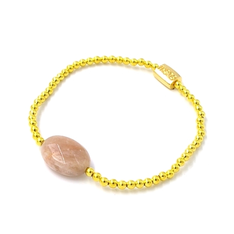 Armband 3mm verguld goud kraaltjes met sunstone steen