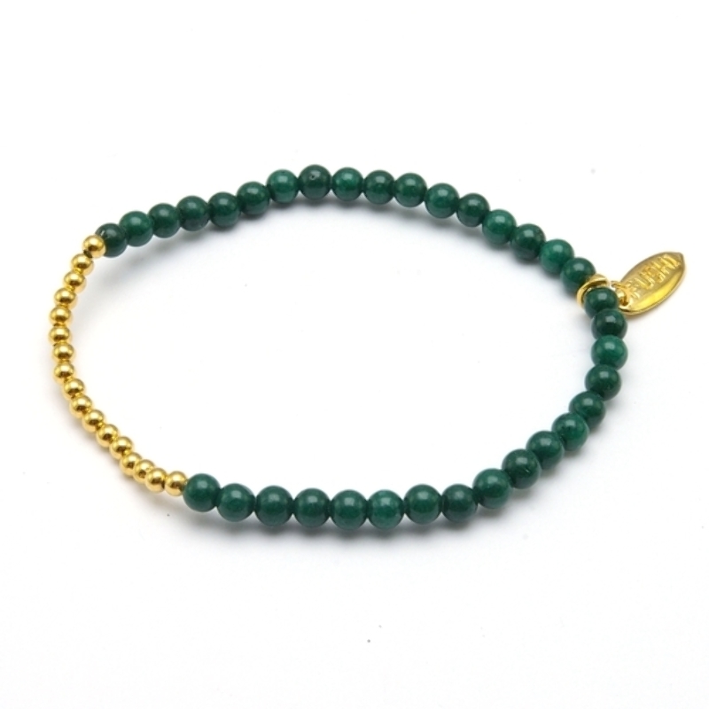 Armband 4mm steenkralen emerald met verguld gouden balletjes