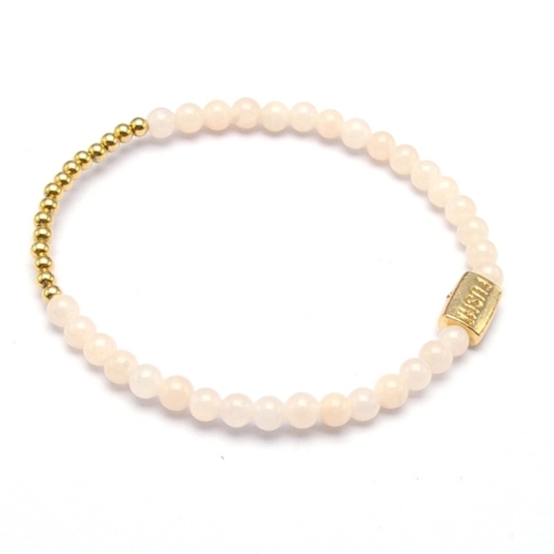 Armband 4mm steenkralen champagne met verguld gouden balletjes