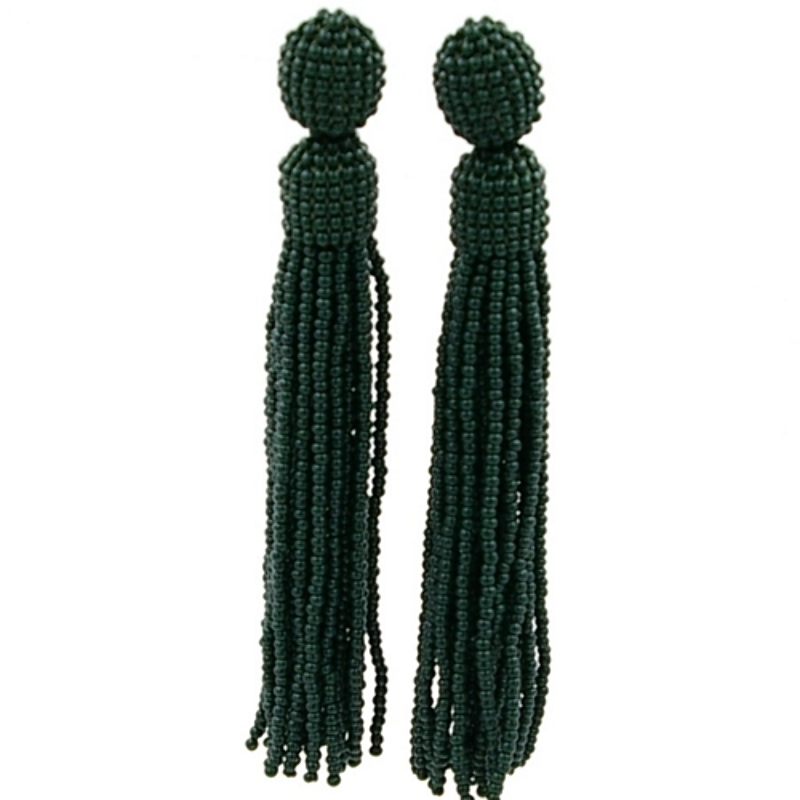 Oorbellen kwast 3mm rocailles donkergroen