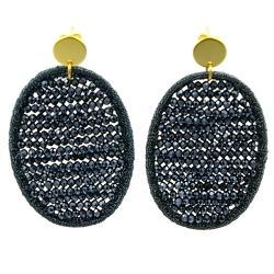Oorbellen satijndraad met facet ovaal donkerblauw