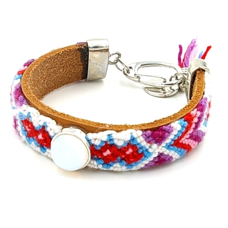 Armband leer met geweven armband en maansteen steen