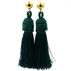 Oorbellen satijndraad kwast petrol met gouden steker