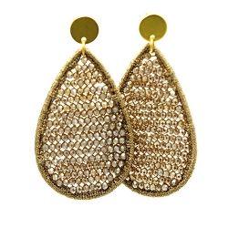 Oorbellen satijndraad met facet druppel taupe