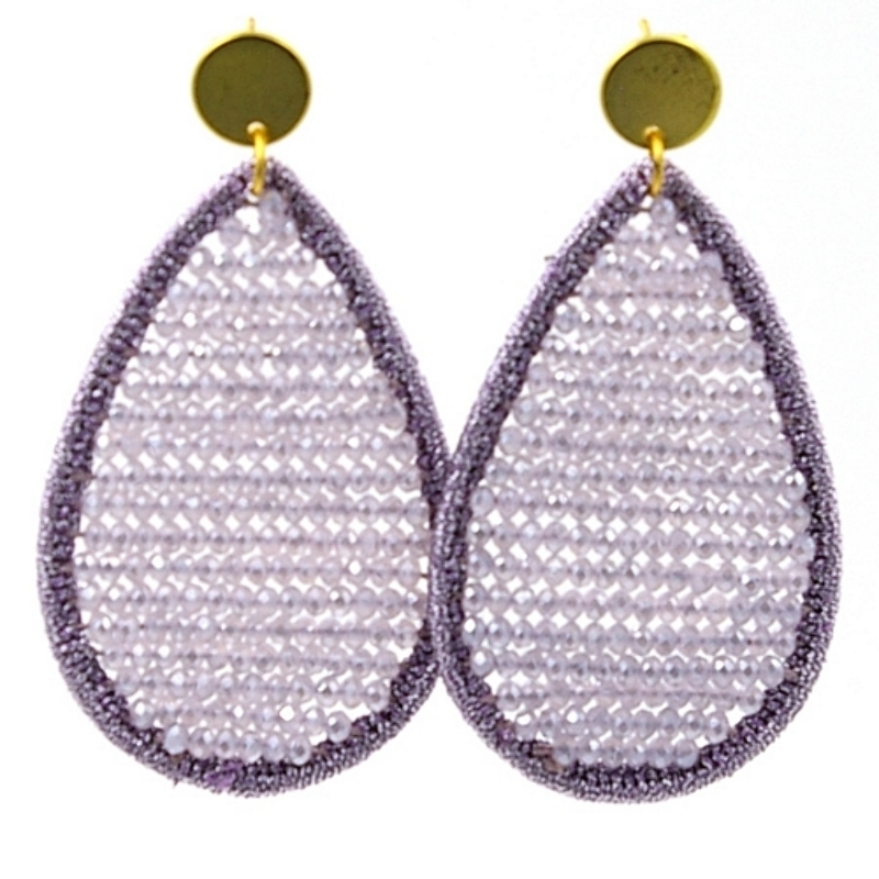 Oorbellen satijndraad met facet druppel lila