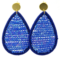 Oorbellen satijndraad met facet druppel koningsblauw