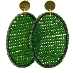 Oorbellen satijndraad met facet ovaal emerald
