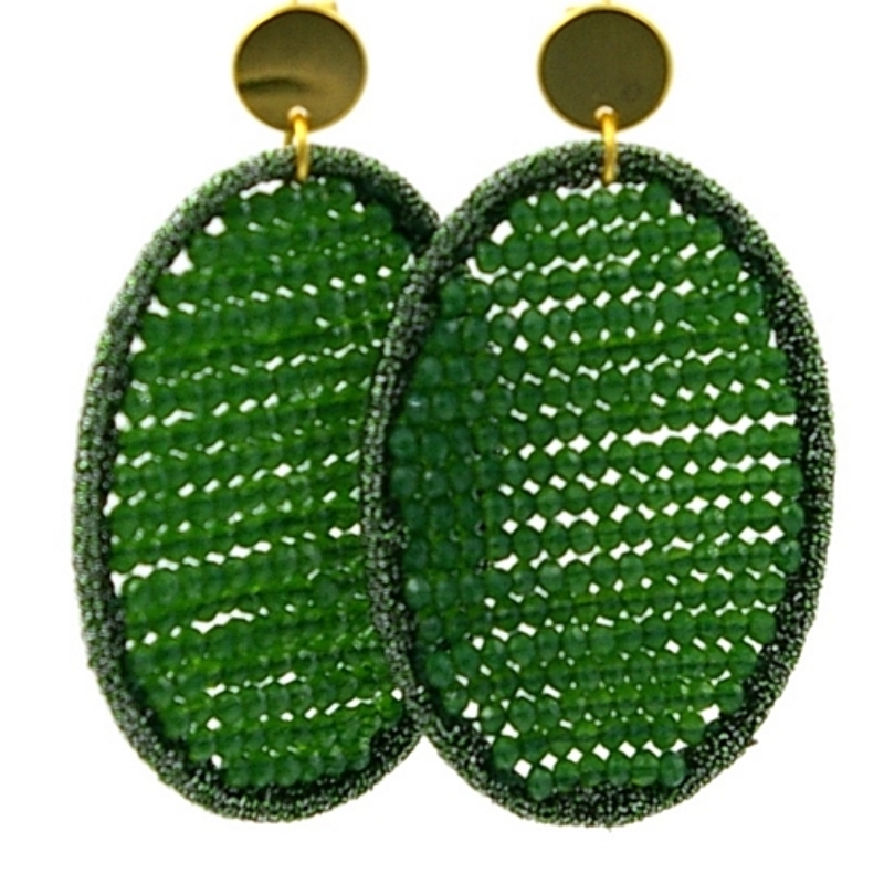 Oorbellen satijndraad met facet ovaal emerald