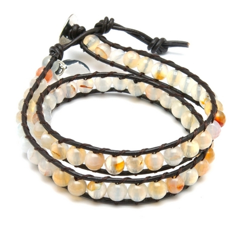 Armband wrap met agaat en natuurleer