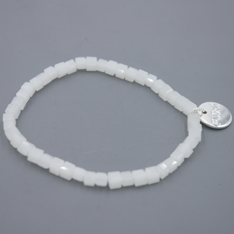 Armband facet 6mm vierkant wit