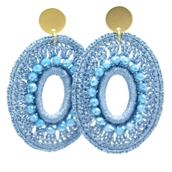 Oorbellen satijndraad ovaal open ijsblauw