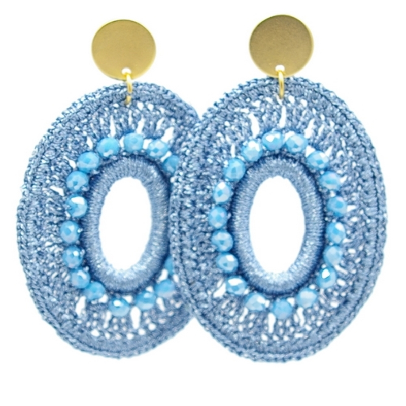 Oorbellen satijndraad ovaal open ijsblauw