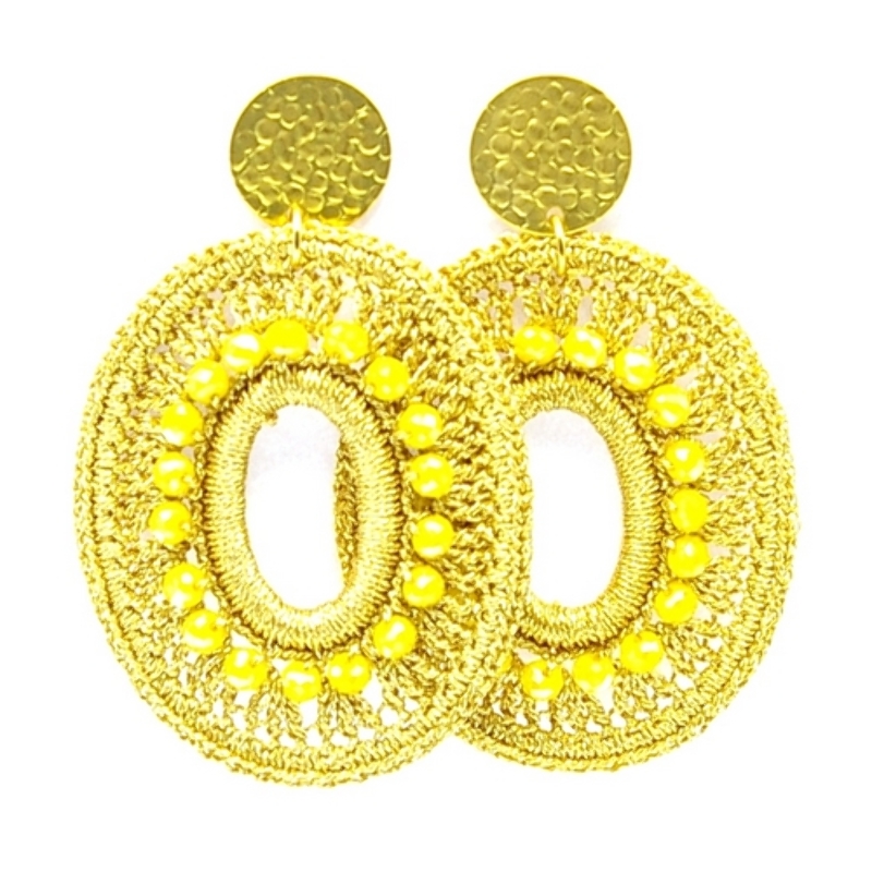 Oorbellen satijndraad ovaal open geel