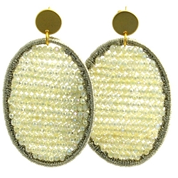 Oorbellen satijndraad met facet ovaal offwhite ab