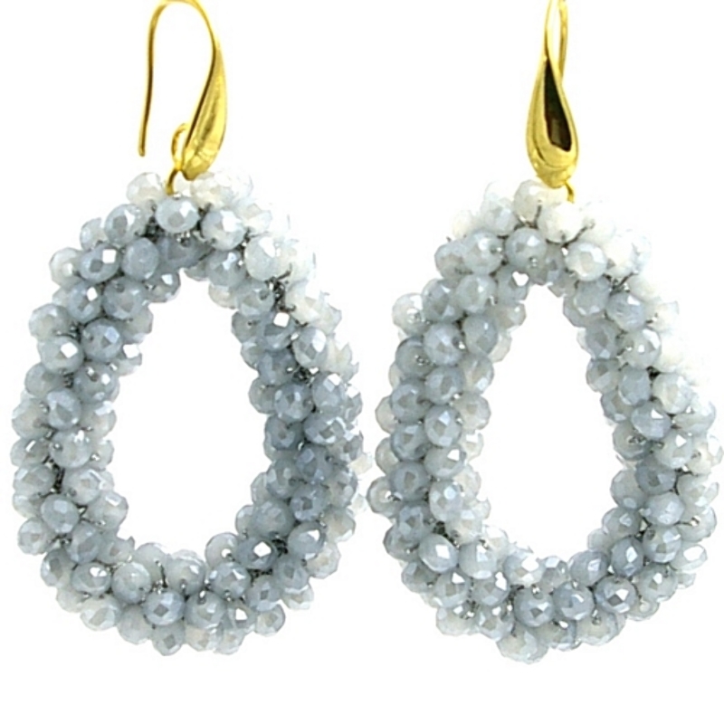 Oorbellen Candy grijsblauw facet met gouden haakjes