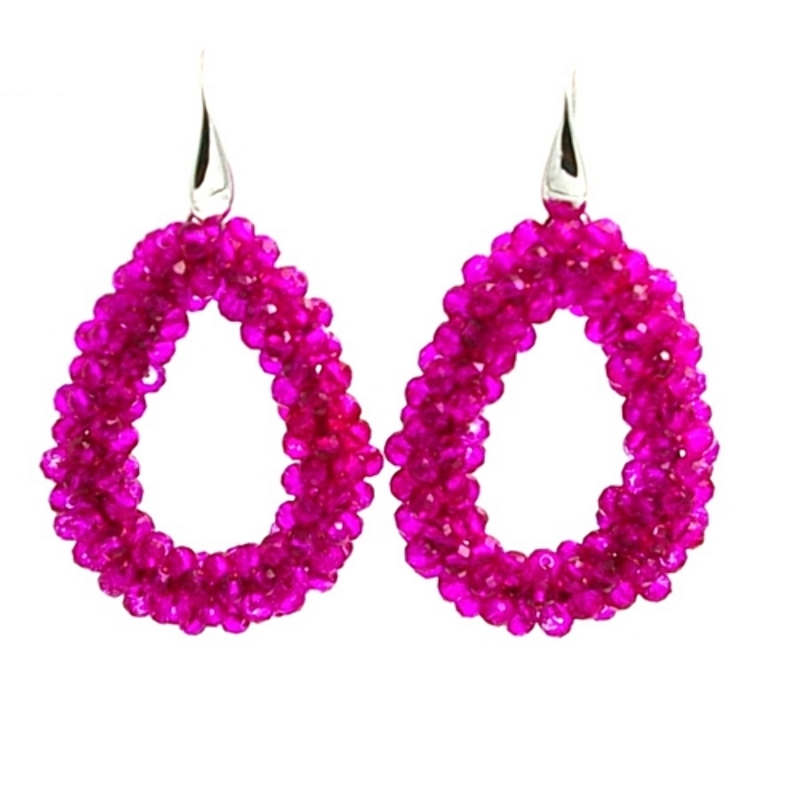 Oorbellen Candy fuchsia facet met zilveren haakjes