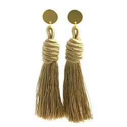 Oorbellen satijndraad kwast beige met gouden steker