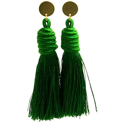 Oorbellen satijndraad kwast emerald met gouden steker