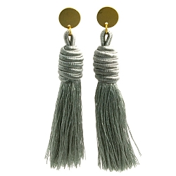 Oorbellen satijndraad kwast lichtgrijs met gouden steker