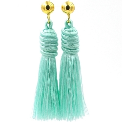 Oorbellen satijndraad kwast mint met gouden steker