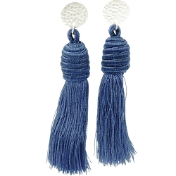 Oorbellen satijndraad kwast blauw met zilveren steker