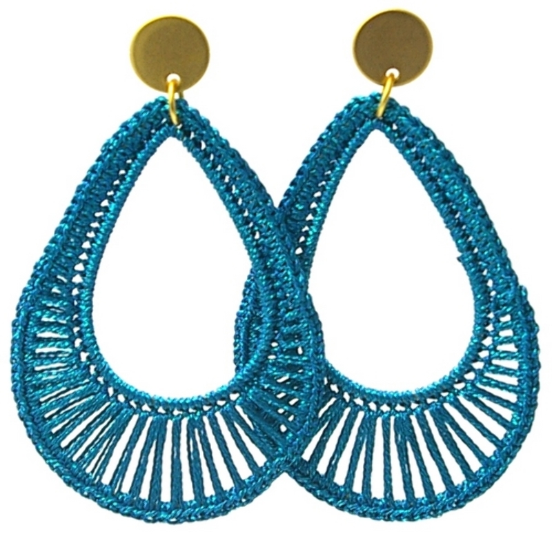 Oorbellen satijndraad druppel plain turquoise