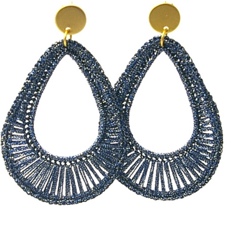 Oorbellen satijndraad druppel plain donkerblauw