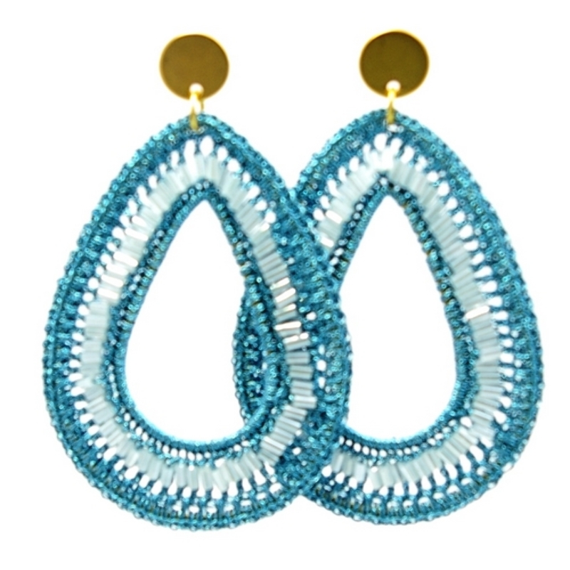 Oorbellen satijndraad druppel turquoise