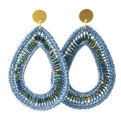 Oorbellen satijndraad druppel jeansblauw