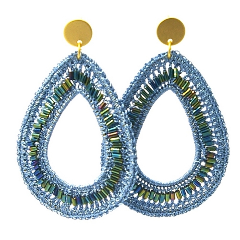 Oorbellen satijndraad druppel jeansblauw