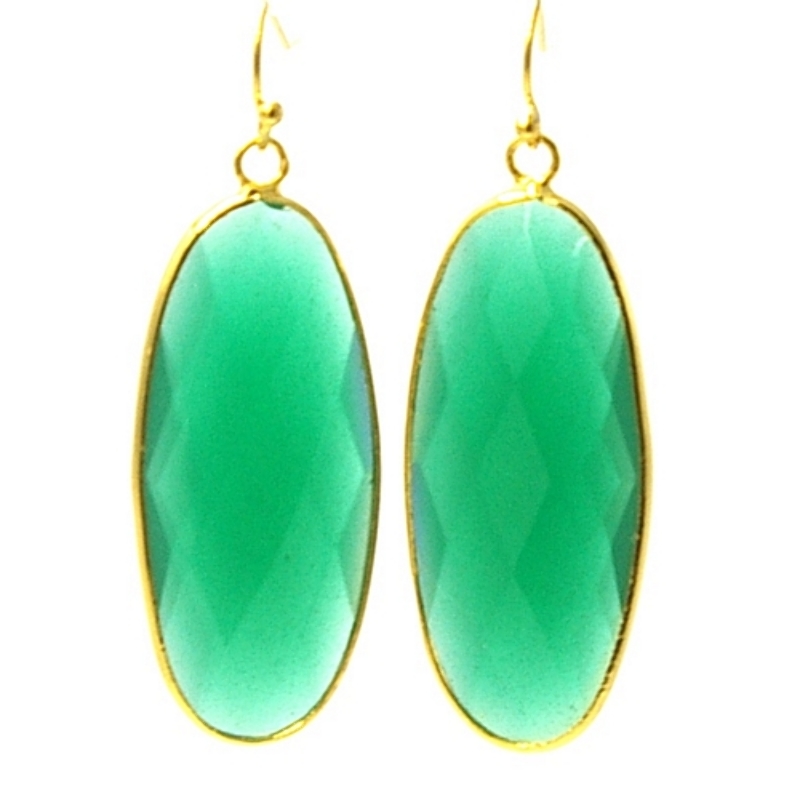 Oorbellen facet geslepen crystal druppel lang (emerald)