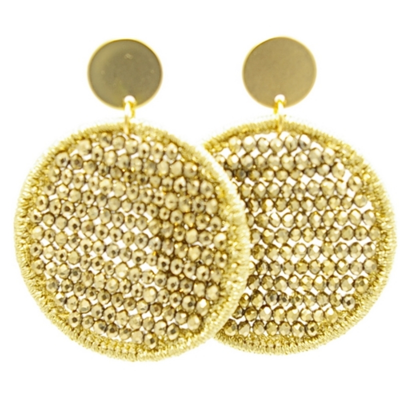 Oorbellen satijndraad met facet rond goud