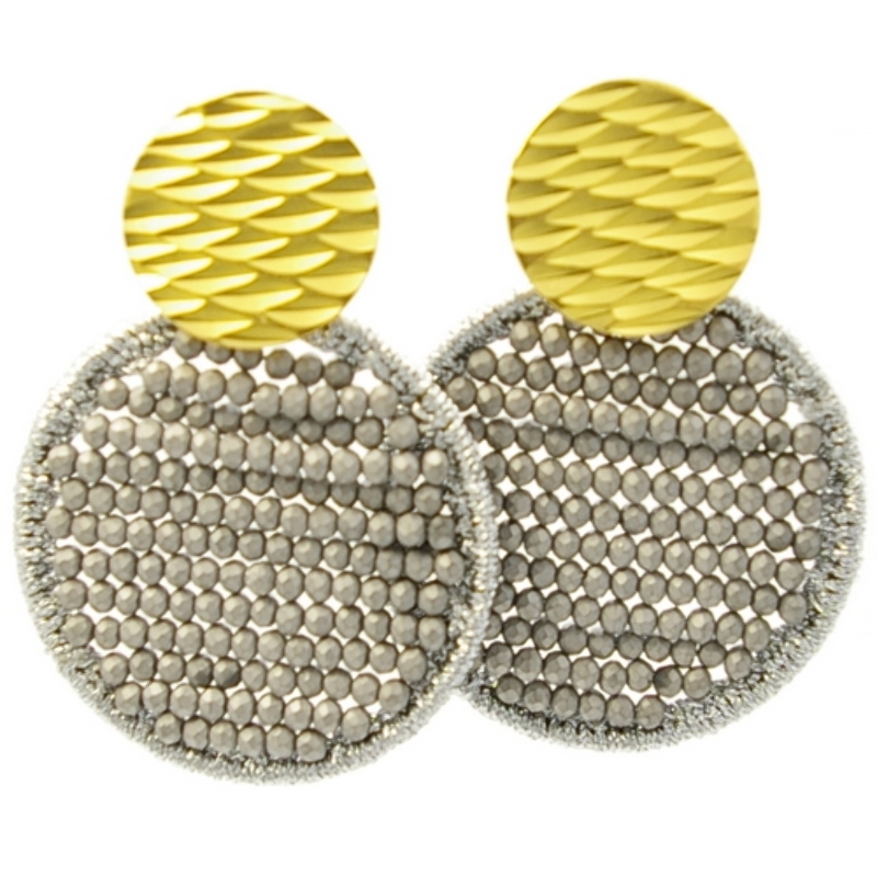 Oorbellen satijndraad met facet rond mat zilver