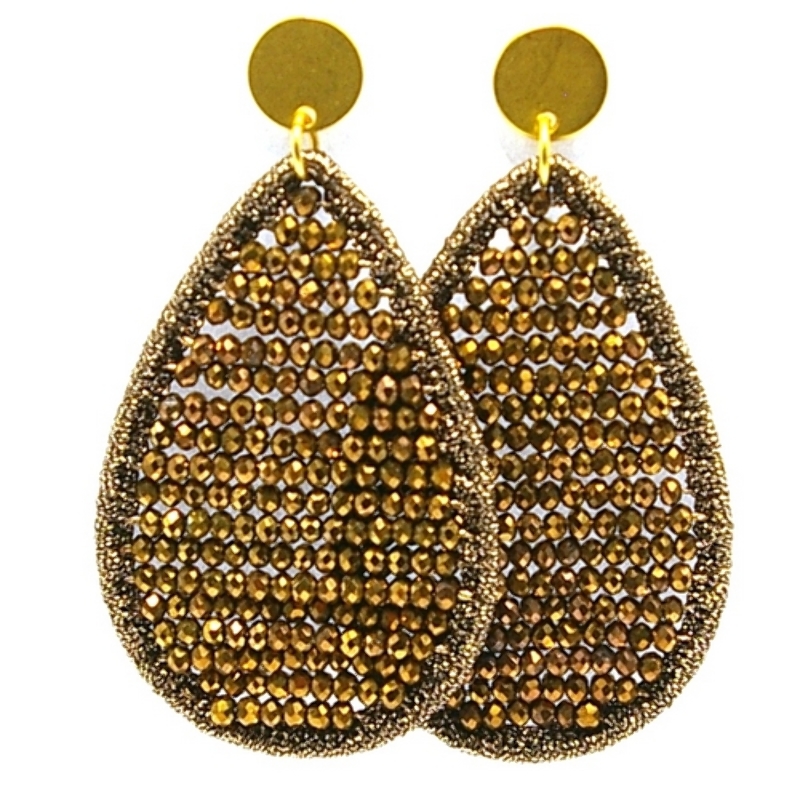 Oorbellen satijndraad met facet druppel donkerbrons