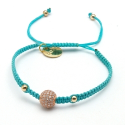 Armband macramee met rosegoud strass bal