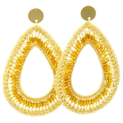 Oorbellen satijndraad druppel beige