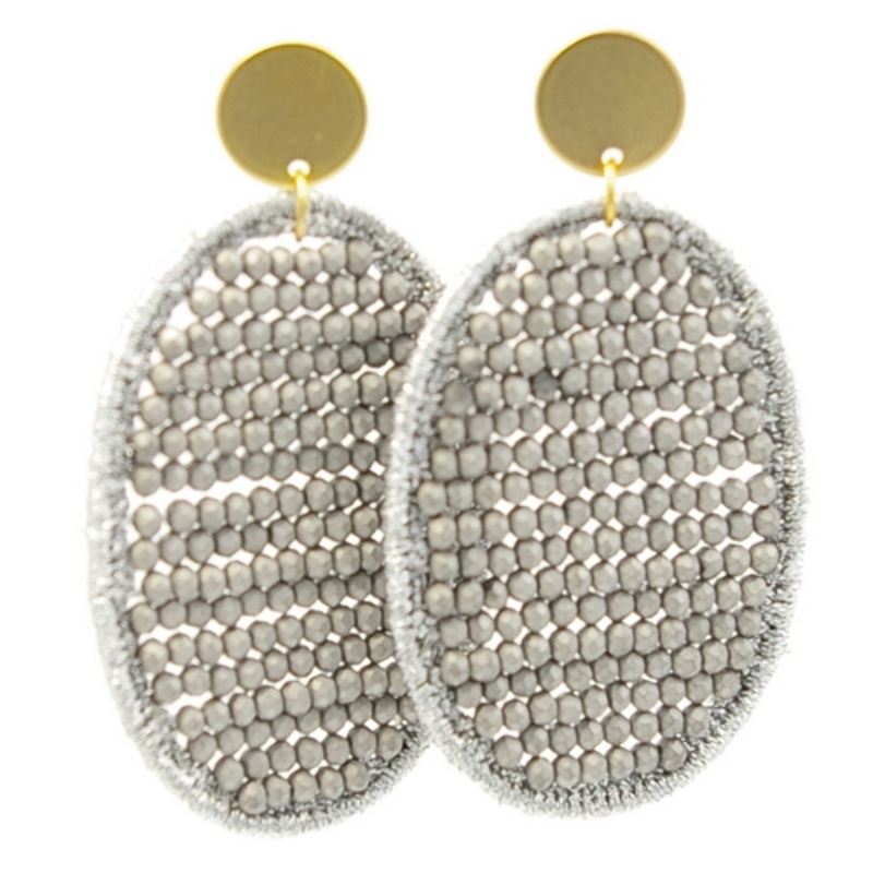 Oorbellen satijndraad met facet ovaal matzilver