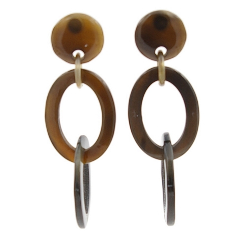 Oorbellen buffelhoorn 2 ringen onder elkaar zwart lacque