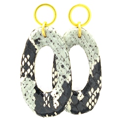 Oorbellen snake leer druppel zwart/wit