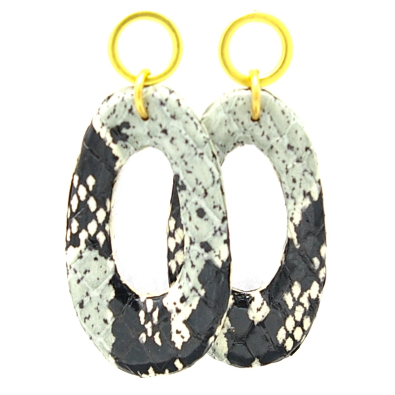 Oorbellen snake leer druppel zwart/wit