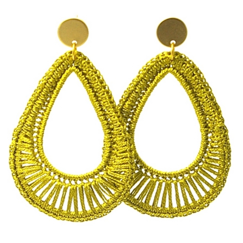 Oorbellen satijndraad druppel plain olijf