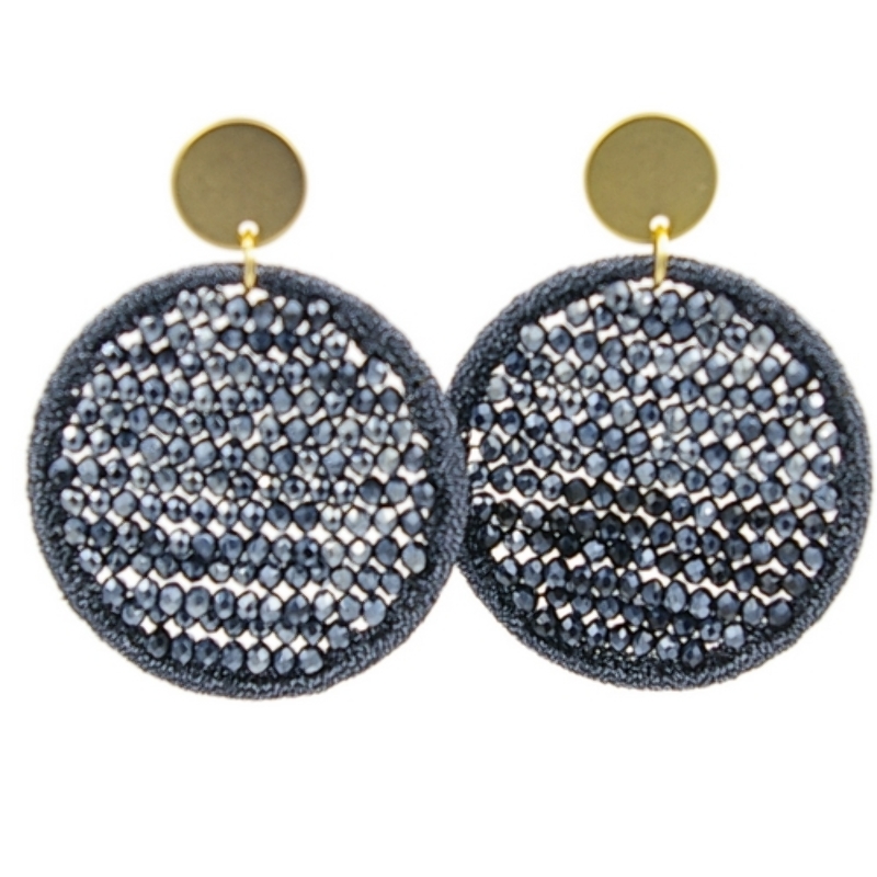 Oorbellen satijndraad met facet rond donkerblauw