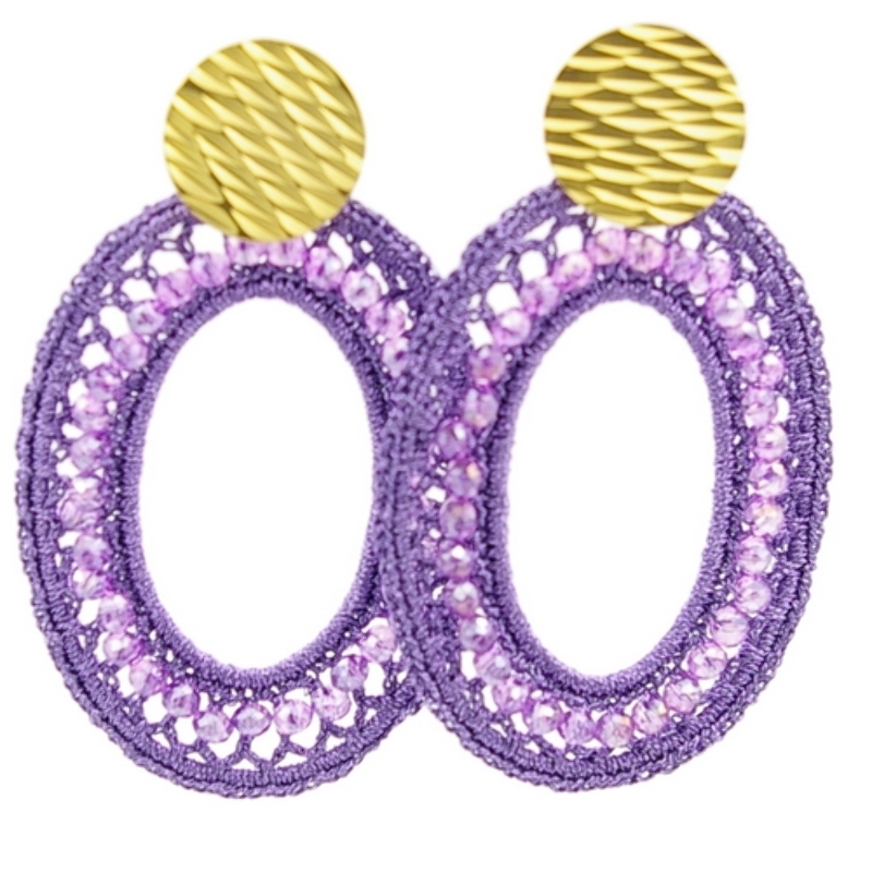 Oorbellen satijndraad met facet ovaal XL lila