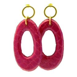 Oorbellen snake leer druppel cerise