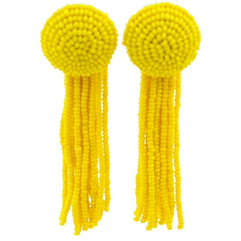 Oorbellen kwast rocailles knop geel
