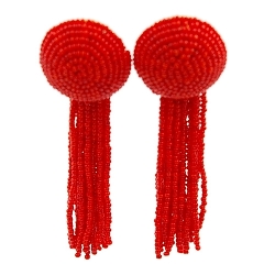 Oorbellen kwast rocailles knop rood