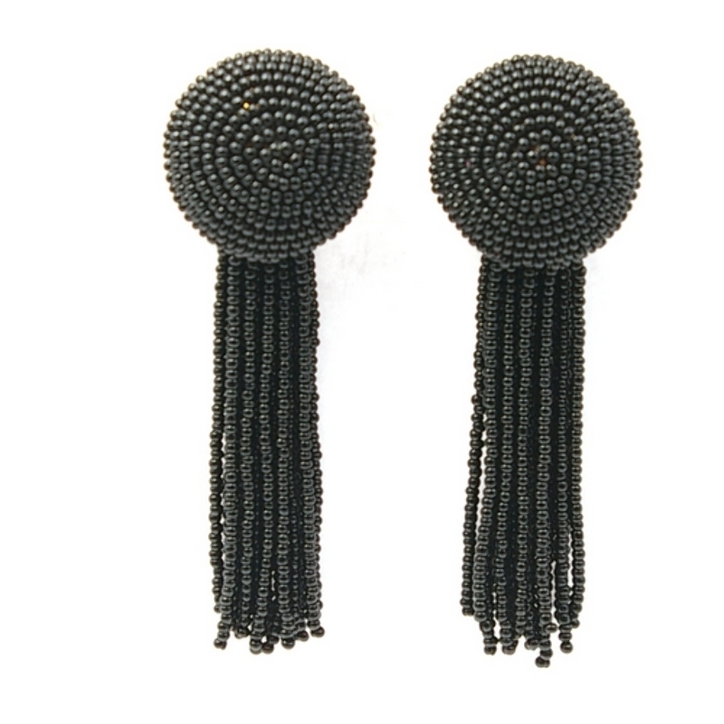 Oorbellen kwast rocailles knop zwart
