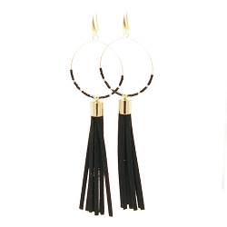 Oorbellen creolen goud met veterkwast zwart